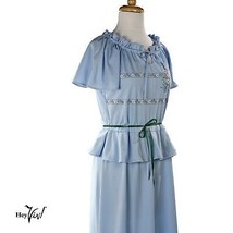 Vintage Blue Peplum Print Dress, Adjustable Neckline, Cap Sleeve - M/L -... - £22.43 GBP