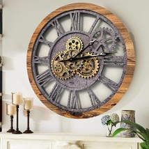 Wall clock 24 inches with real moving gears Wood &amp; Stone - £181.91 GBP