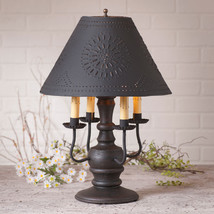 Colonial Table Lamp &amp; Punched Tin Shade - Black &amp; Red With 3 Light Options Usa - £329.84 GBP