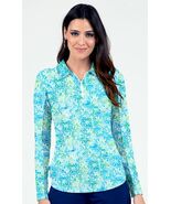 NWT IBKUL KATHY TURQUOISE LIME Long Sleeve Adjustable Polo Golf Shirt - ... - €51,13 EUR