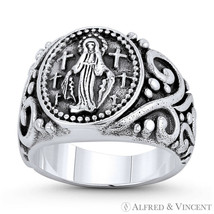 Mother Mary Cross Charm Filigree 5-15mm 925 Sterling Silver Catholic Signet Ring - £43.01 GBP