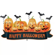 LED Lighted Happy Halloween Jack-O&#39;-Lanterns and Bats Outdoor Stake - £39.01 GBP