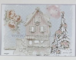 Shabby Pink &amp; White Glitter Art Print Christmas Shop Village Holiday Wall Décor - £34.79 GBP