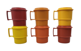 Vintage Tupperware Harvest Colors Stackable Soup Cups / Mugs with Lids Set of 6 - $44.62