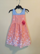 Penelope Mack Girls Peach Daisy Print Dress Size 4T Sleeveless Flower Elastic - £11.95 GBP