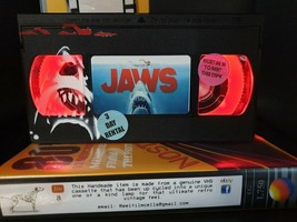 Retro VHS Lamp,Jaws with Shark and swimmer Art Work,Amazing Gift For Any mancave - £34.78 GBP