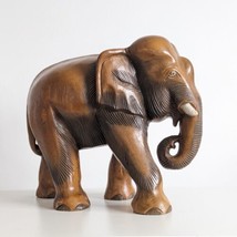 Large Carved Wooden Elephant Sculpture, Decorative, Vintage - $39.86