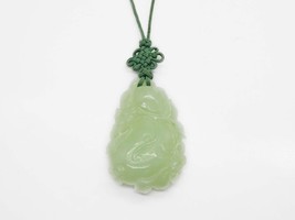 Hand Carved Natural Serpentine Green Gemstone Pendant Necklace 28&quot; Long - £77.87 GBP