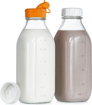 32 Oz Reusable Glass Milk Bottles with Silicone Dispenser Cap, 2 Pack Glass Jars - £17.35 GBP