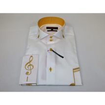 Mens AXXESS Musician Singer Cotton Shirt Turkey Musical Notes 724-23 White Gold image 4