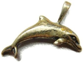 Dolphin Jumping Solid 925 Pendant Heavy Patina Vintage RBN Sterling Silver Charm - £27.60 GBP