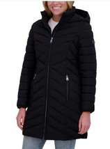 DKNY Womens Coat Black Puffer Walker Stretch Quilted High-Collar Logo - $64.99
