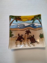 Hatching Baby Sea Turtle Fused Art Glass Sm Square Plate Dish Ecuador Fair Trade - £12.48 GBP