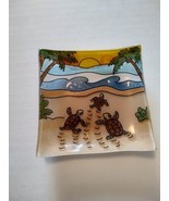 Hatching Baby Sea Turtle Fused Art Glass Sm Square Plate Dish Ecuador Fa... - £12.65 GBP