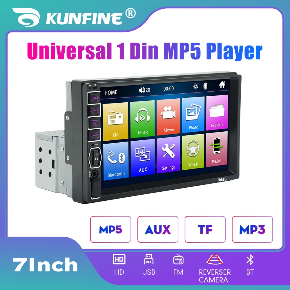 7“ Car Radio 1 Din Carplay Android Auto Multimedia Player HD Touch Screen FM AUX - £45.38 GBP