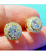 Earth mined Diamond Deco Bezel set Halo Studs Vintage Style Earrings 18k... - $15,765.25