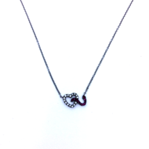 Women&#39;s Cable Chain Heart Snake Pendant Necklace 18k White Gold Diamonds Rubies - £362.58 GBP