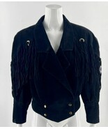 Learsi Suede Leather Jacket Size Small Black Cropped Snap Western Fringe... - $1,787.59 MXN