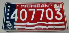 1976 MICHIGAN LICENSE PLATE 407703 FLAG BICENTENNIAL RED WHITE BLUE VINTAGE - £16.07 GBP