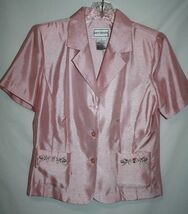 Karin Stevens Misses 8 Career Jacket Blazer Suit Coat Pink Shantung Bead... - $10.40