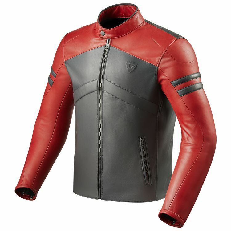 Men Red Gray Cont Motorbike Genuine Real Leather Safety Pads jacket