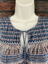 Lucky Brand Sleeveless Blouse Small Tassel Detail Top Beige Blue Brown Shirt - £12.69 GBP