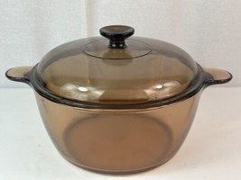 CorningWare Vision 4.5L Dutch Oven Stock Pot With Lid Amber Glass USA Vintage !! - £23.70 GBP