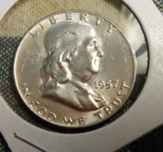 1957-D FRANKLIN Half Dollar 90% Silver AU/BU - $16.55