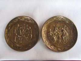 Pair of English Vintage hammered brass wall hanging plates circa 1960s - $39.00
