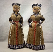 Pair of Russian Corn Husk/Silk Painted Wood Head Dolls Original Tag Vtg 10&quot;  EUC - £19.69 GBP