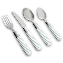 Gibson Everyday Mini Stripe 16 Piece Flatware Set in Green, Service for 4 - £40.35 GBP