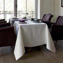 Yves Delorme White Tablecloth &amp; 12 Dinner Napkins Jacquard 67&quot;x126&quot; Invited NEW - £189.84 GBP