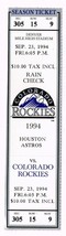 1994 Astros @ Rockies Full Unused Phantom Ticket September 23rd Strike Year - £7.69 GBP