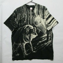Vtg 90s 1992 All Over Print 3 Wolf T shirt Sz XL HARLEQUIN COTTON 2 Side... - £44.43 GBP