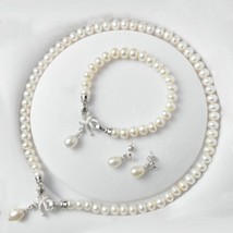 Classic Pearl Jewelry Sets Genuine Natural Freshwater Pearl Jewelry 925 Sterling - £51.67 GBP