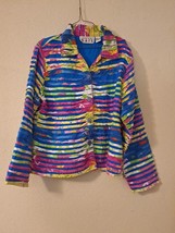 VTG 1990s Keren Hart Rainbow Light Jacket, Button Up Blouse Fringe Boho LRG - $17.35