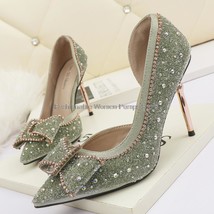 elegant women pumps crystal shallow 9cm high heels stilettos rhinestone butterfl - £42.31 GBP