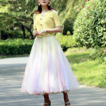 Adult Rainbow Tulle Maxi Skirt Outfit Plus Size Rainbow Color Holiday Tutu Skirt image 7