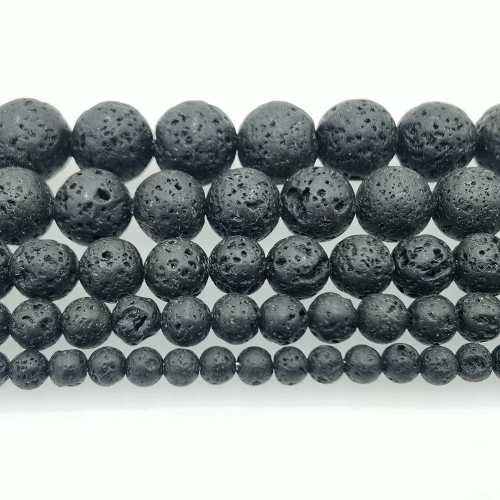 Free Shipping Wholesale 4 6 8 10 12 14mm Natural Black Volcanic Lava Stone Round - £7.69 GBP+