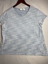 Chicos Weekends Size 2 Large Short Sleeve V-Neck Striped Tops Ladies Blue - £7.81 GBP