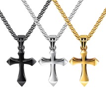 Mens Silver Gold Black Cross Pendant Catholic Christian Necklace Stainless Steel - £8.68 GBP