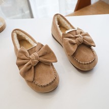 Women Shoes Winter Thick Plush Loafers Big Bowknot Decor Round Toe Flat Heel Cas - £21.87 GBP