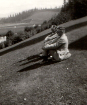 Men Sitting On Hillside Photograph Original Snapshot Antique Found Photo - £8.57 GBP