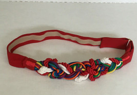 retro vintage rainbow color woven braided cord fiber art  adjustable wai... - $365.13 MXN