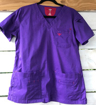 Couture Easy Flex Wm&#39;s M Purple Scrub Top Nursing Uniform 7 pockets - £13.07 GBP