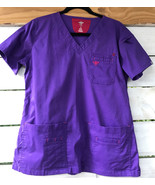 Couture Easy Flex Wm&#39;s M Purple Scrub Top Nursing Uniform 7 pockets - $16.36