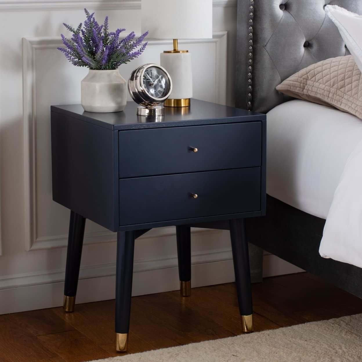 Mid-Century Modern Nightstand In Navy Blue And Gold From Safavieh Home - $255.93