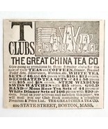 1885 Great China Tea Co Advertisement Victorian State Street Boston DWPP23 - $28.11 CAD