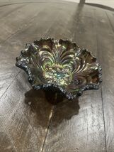 Imperial Iridescent Amethyst Glass Footed 5” Carnival Bowl  Luster Ruffl... - $29.69
