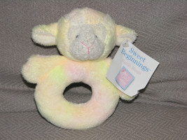 Russ Sweet Beginnings Baby Rattle Rings Lamb Sheep Yellow Pastel Tie Dye Toy - £15.50 GBP
